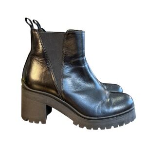 Jeffrey Campbell ESCOB Shiny Black Chunky Heel Booties Women’s Size 11